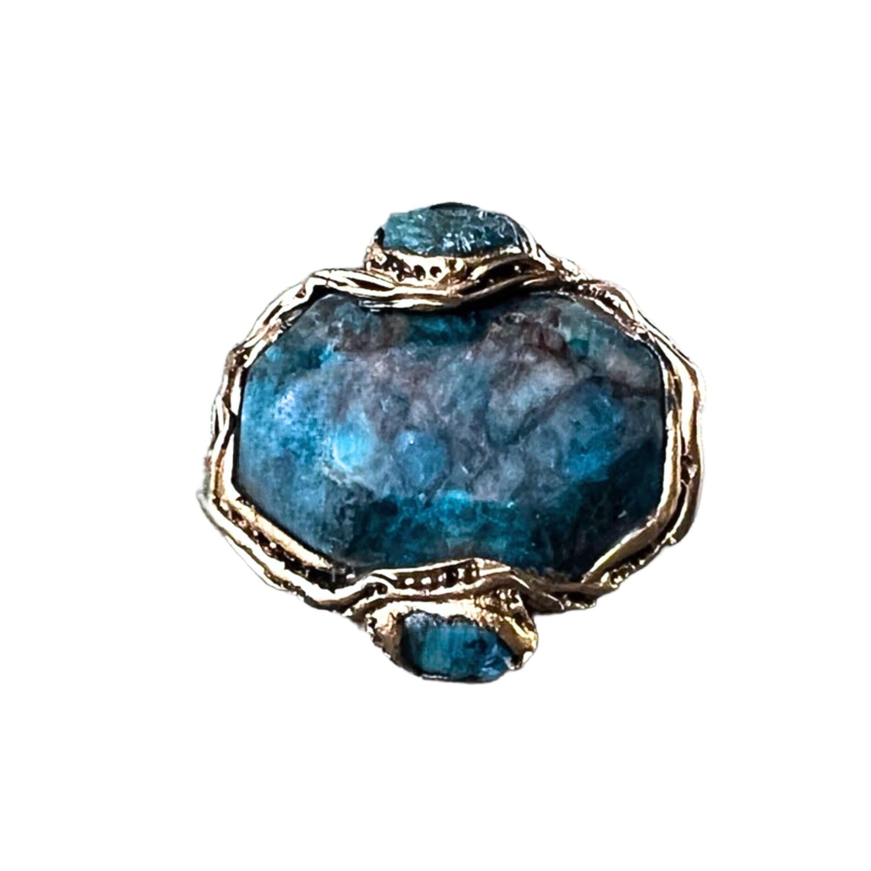 Apatite Raw Crystal Chunky Ring, Blue Stone Cocktail Ring