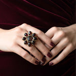 Garnet Statement Ring – Chunky Flower Crystal Cocktail Ring