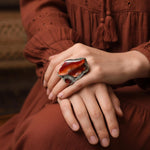 Red Carnelian Agate Chunky Ring -  Oversized Large Statement Cocktail Ring