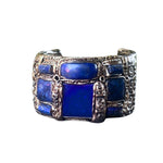 Lapis Lazuli and Sodalite Wide Bracelet -  Statement Blue Gemstone Cuff