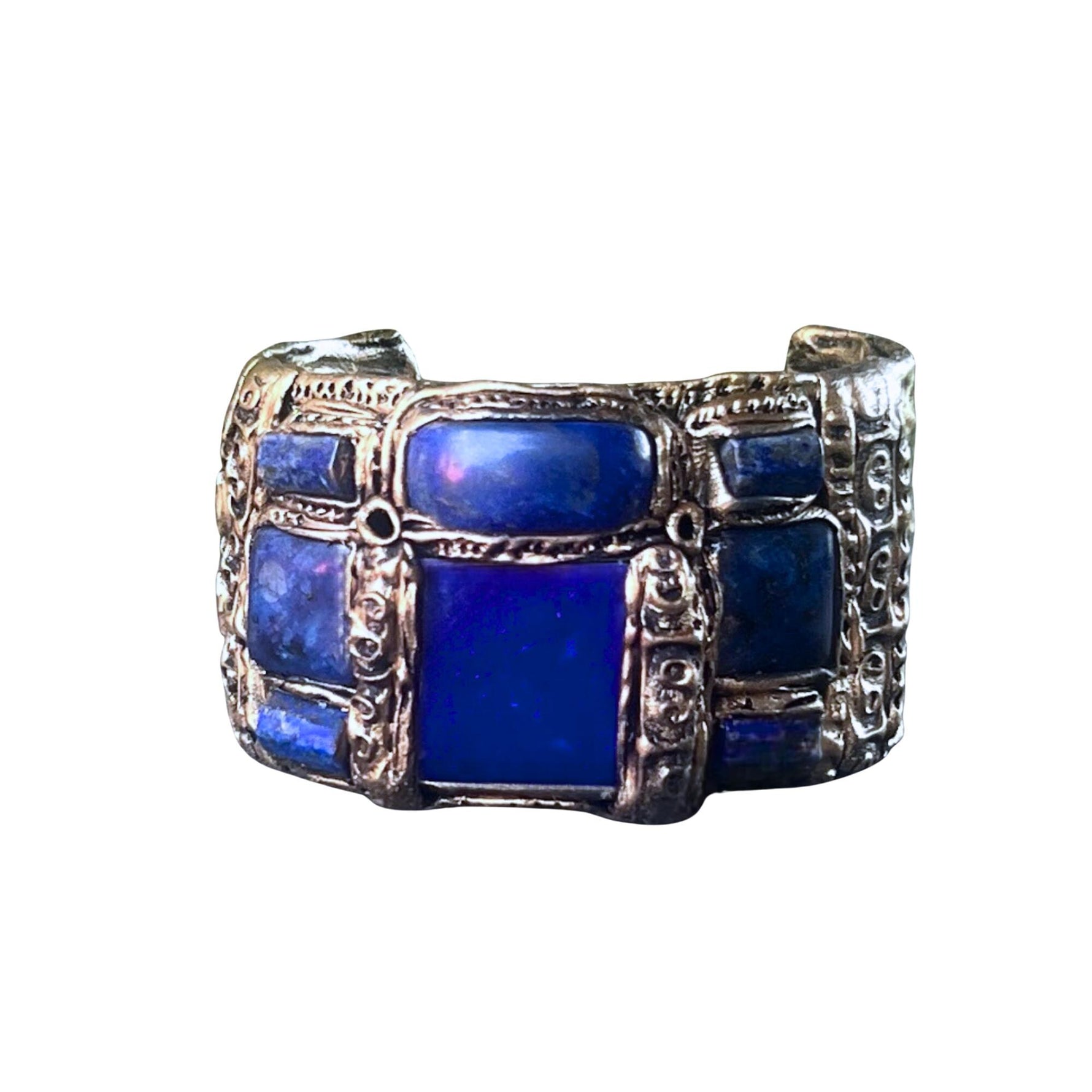 Lapis Lazuli and Sodalite Wide Bracelet -  Statement Blue Gemstone Cuff