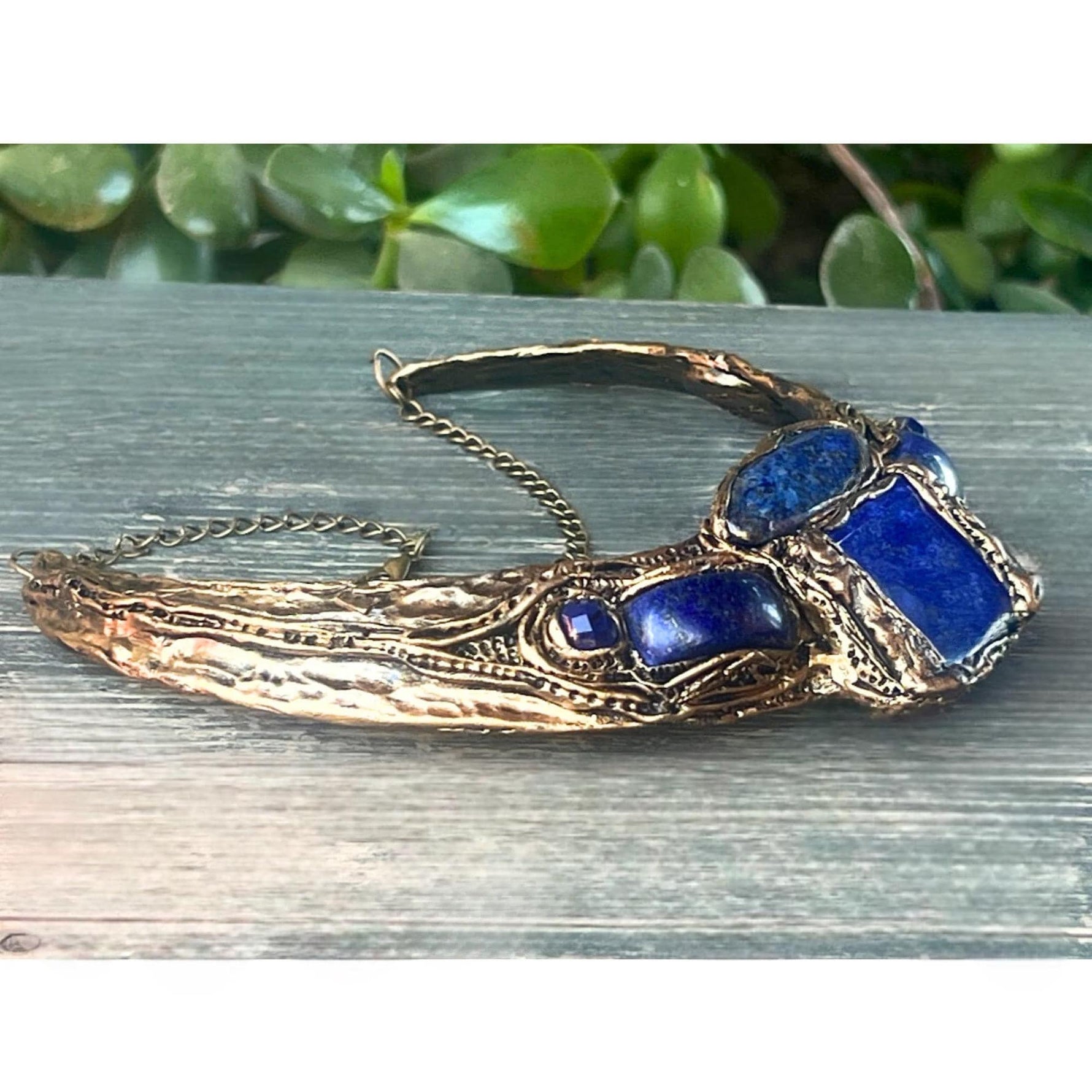 Lapis Lazuli and Sodalite Wide Choker -  Chunky Blue Stone Statement Necklace