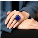 Lapis Lazuli Statement Ring – Large Blue Square Cocktail Ring.