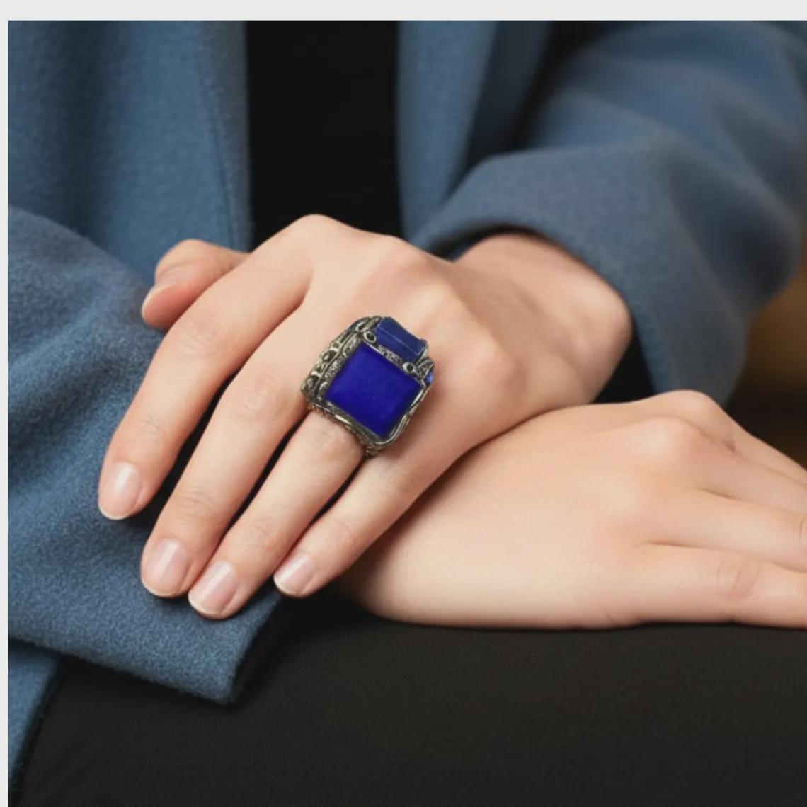 Lapis Lazuli and Sodalite Wide Bracelet -  Statement Blue Gemstone Cuff