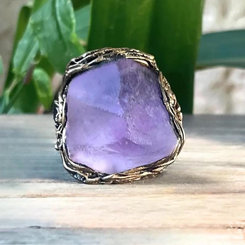 Chunky Amethyst Ring - Oversized Purple Large Stone Cocktail Ring