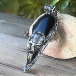 Onyx and Obsidian Arrow Skull Pendant Necklace -  Gothic Protection Amulet