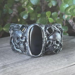 Black Kyanite and Amethyst Skull Pendant Necklace -  Gothic Protection Crystal Amulet