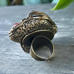 Chrysoprase Cherry Quartz and Chalcedony Statement Ring -  Oversized Chunky Cocktail Ring