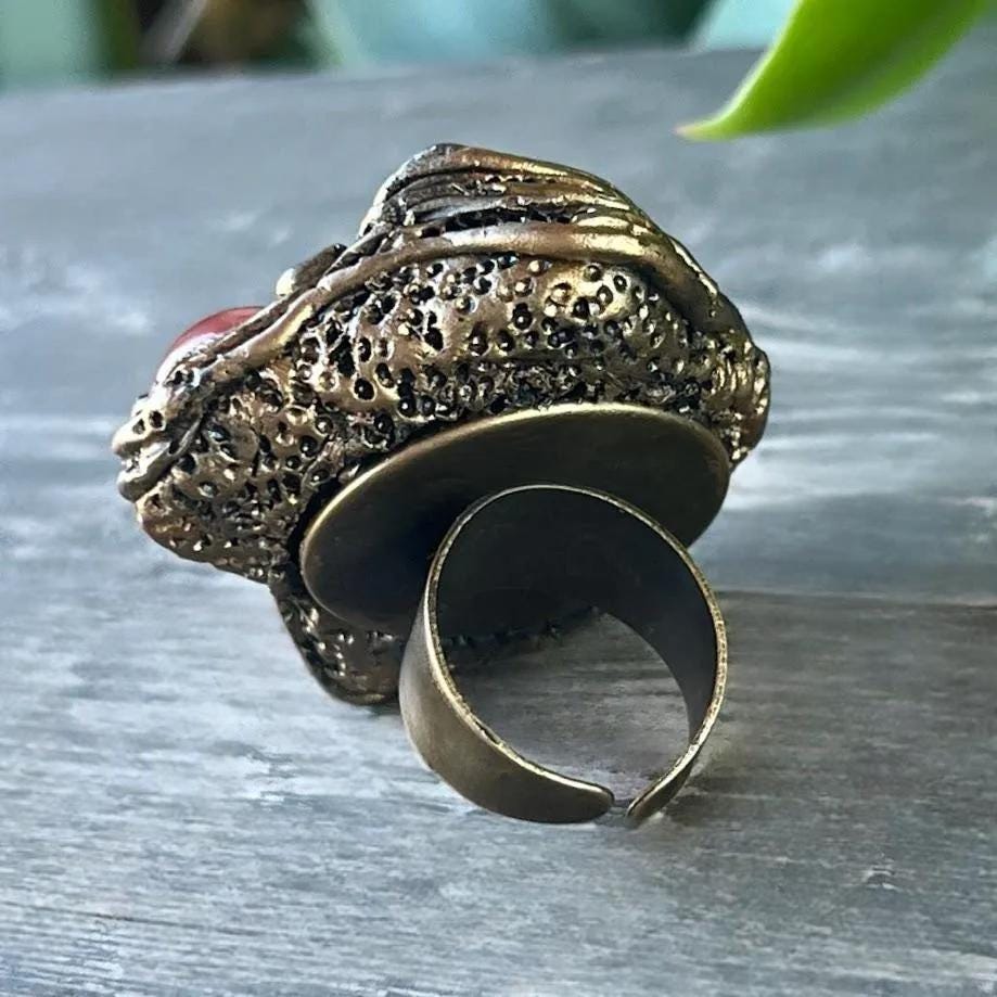 Chrysoprase Cherry Quartz and Chalcedony Statement Ring -  Oversized Chunky Cocktail Ring