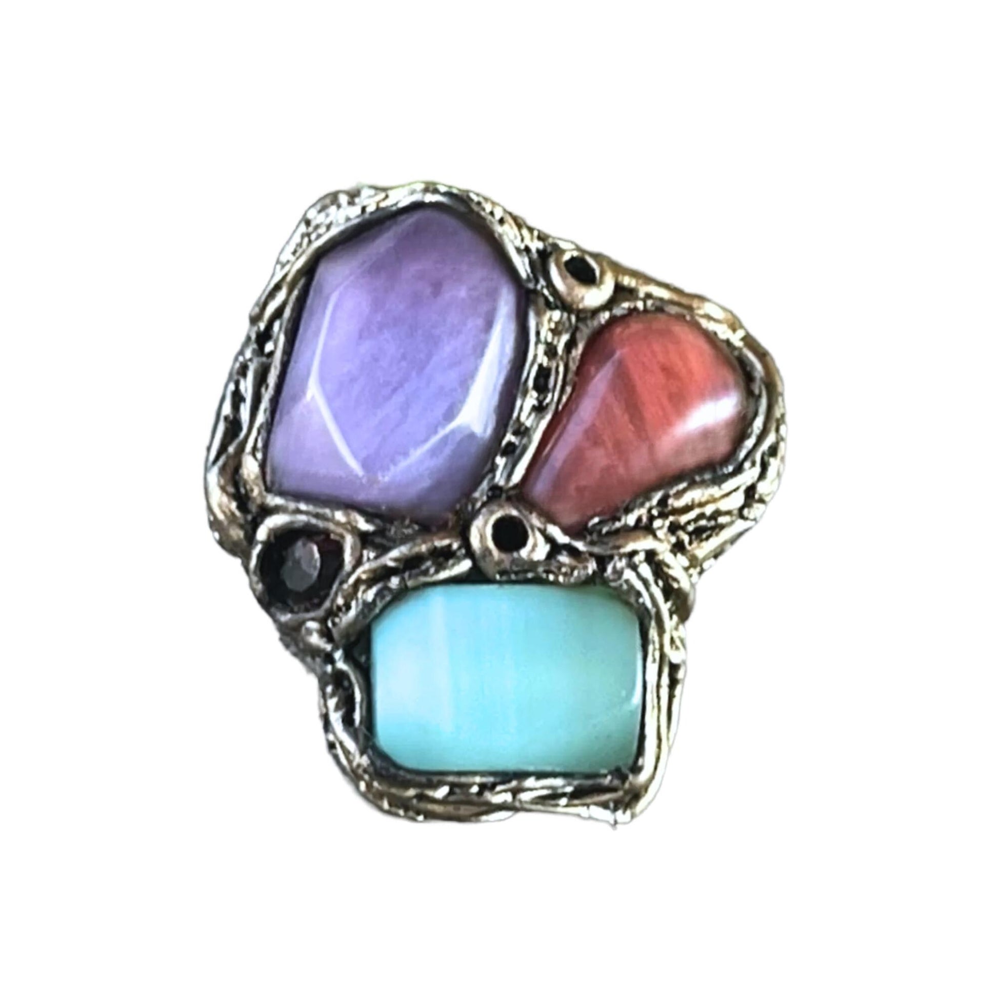 Chrysoprase Cherry Quartz and Chalcedony Statement Ring -  Oversized Chunky Cocktail Ring