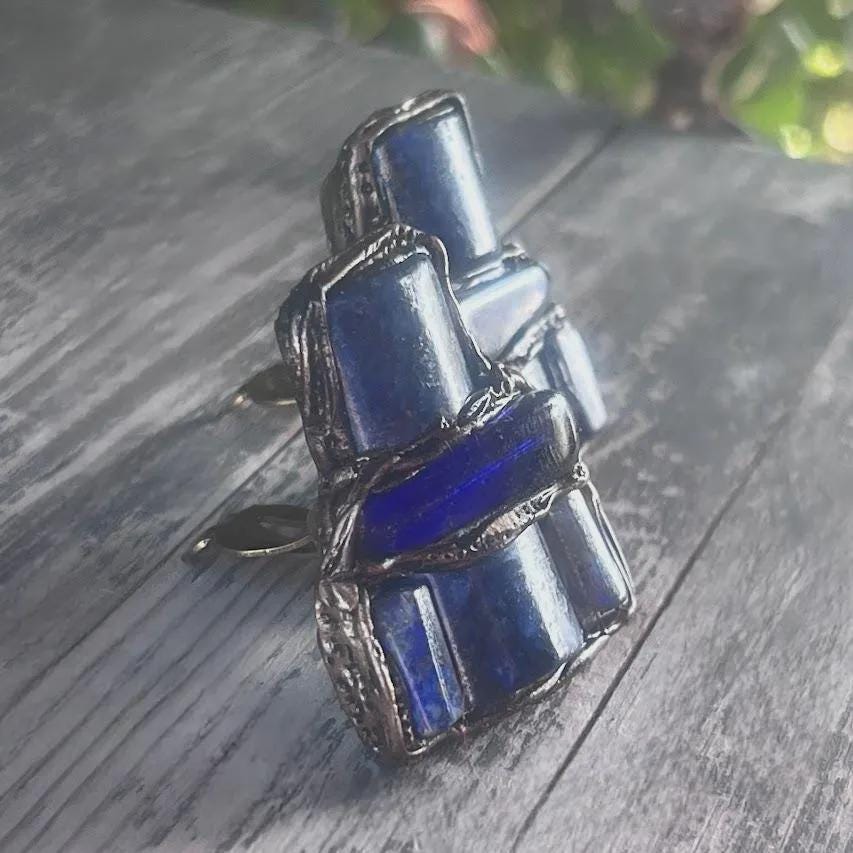 Lapis Lazuli & Sodalite Blue Stone Earrings,  Statement Clip-on