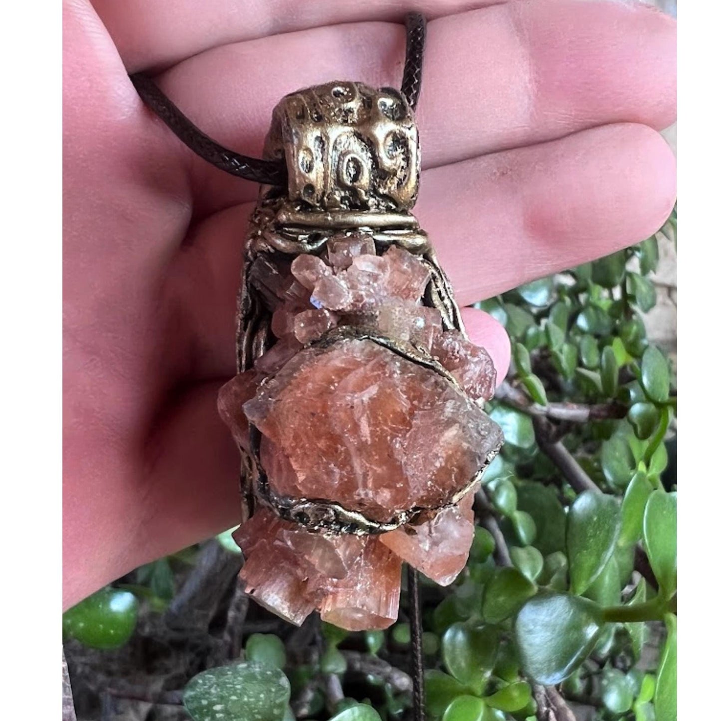 Sunstone and Aragonite Raw Crystal Necklace - Unique Gemstone Pendant
