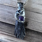 Black Kyanite and Amethyst Skull Pendant Necklace – Gothic Protection Crystal Amulet