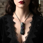 Black Kyanite and Amethyst Skull Pendant Necklace – Gothic Protection Crystal Amulet