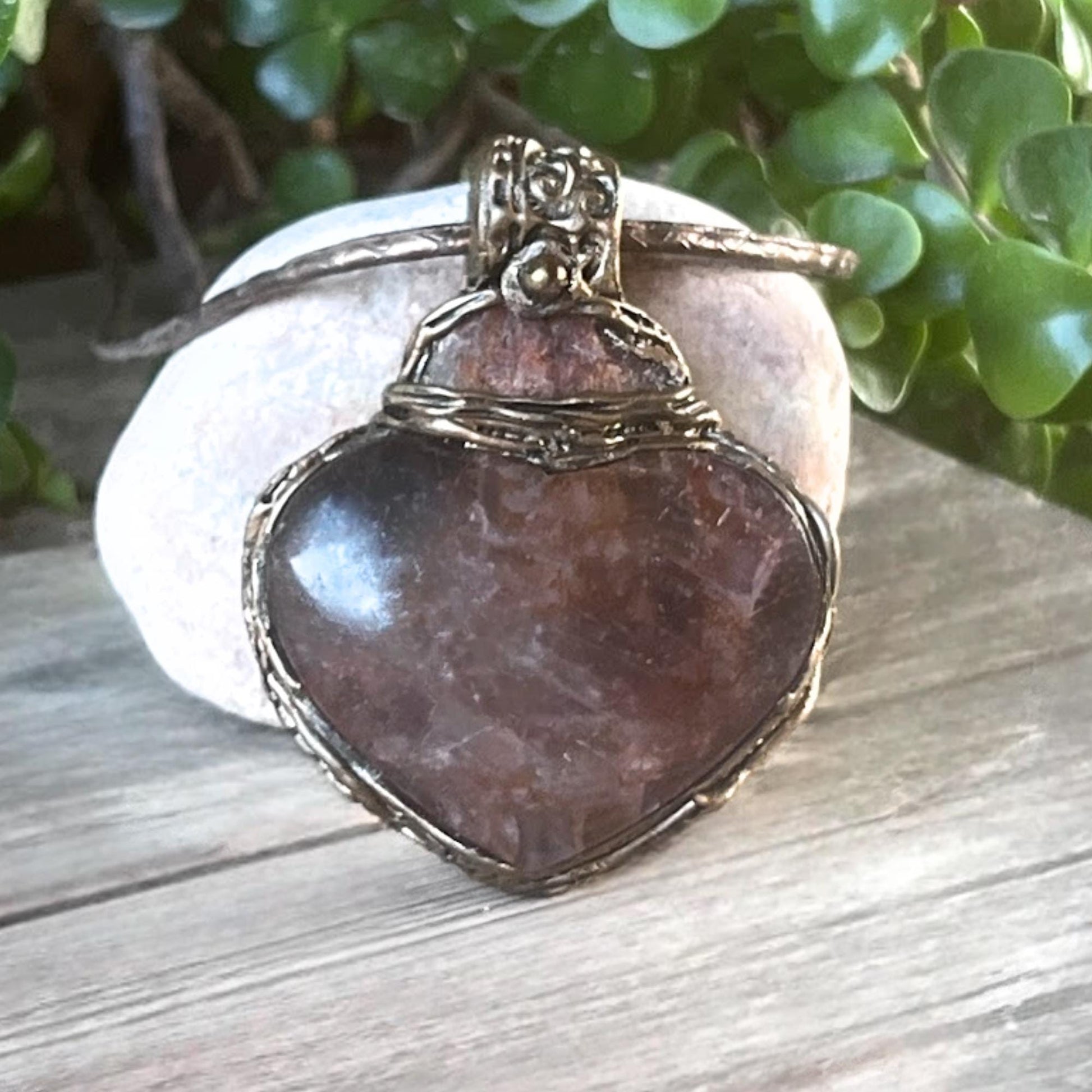 Golden Healer Quartz and Sunstone Large Crystal Heart Pendant -  Healing Crystal Amulet Necklace