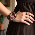 Carnelian Gemstone Raw Crystal Bracelet, Chunky Boho Cuff Bracelet