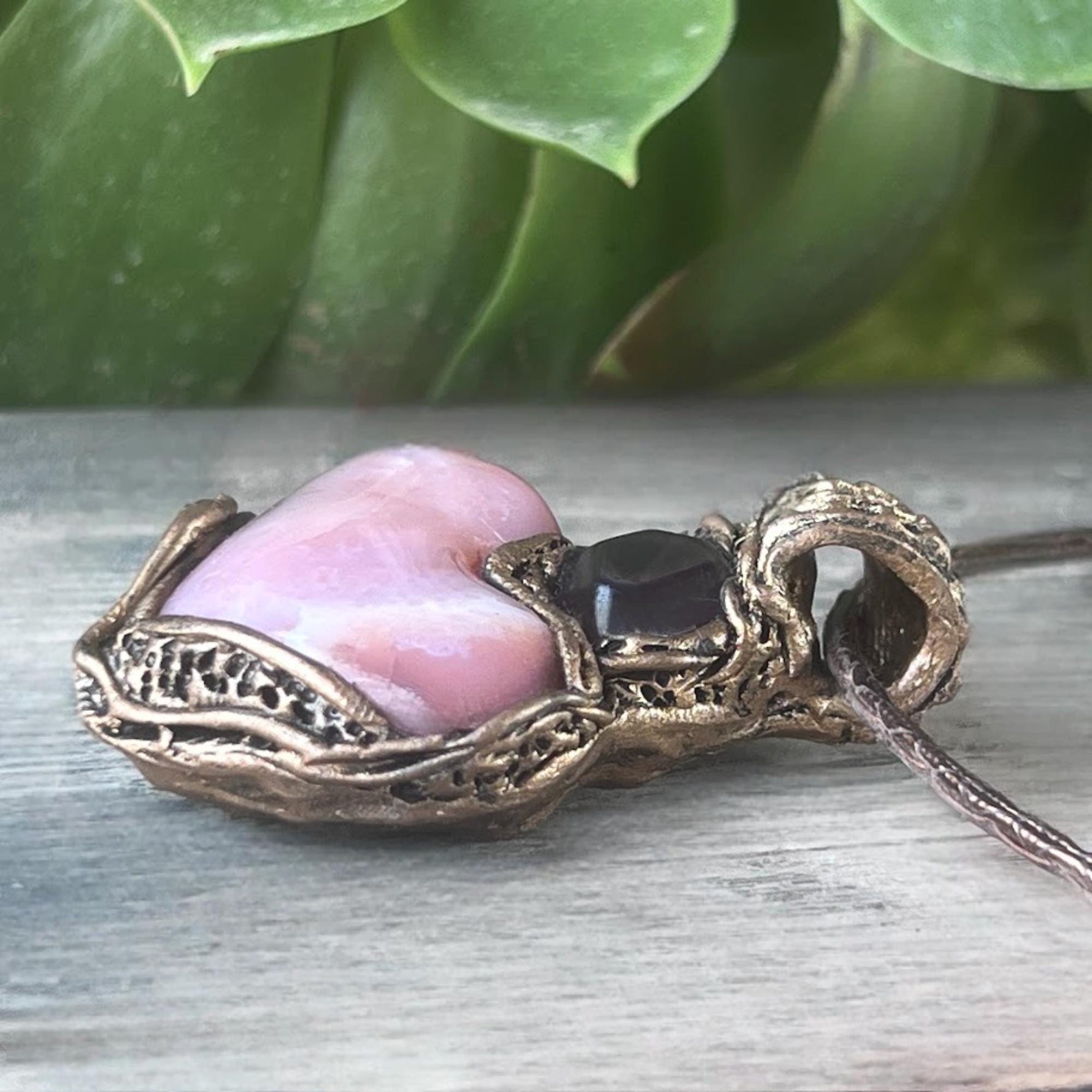 Pink Botswana Agate & Fluorite Heart Pendant Necklace – Large Crystal Amulet