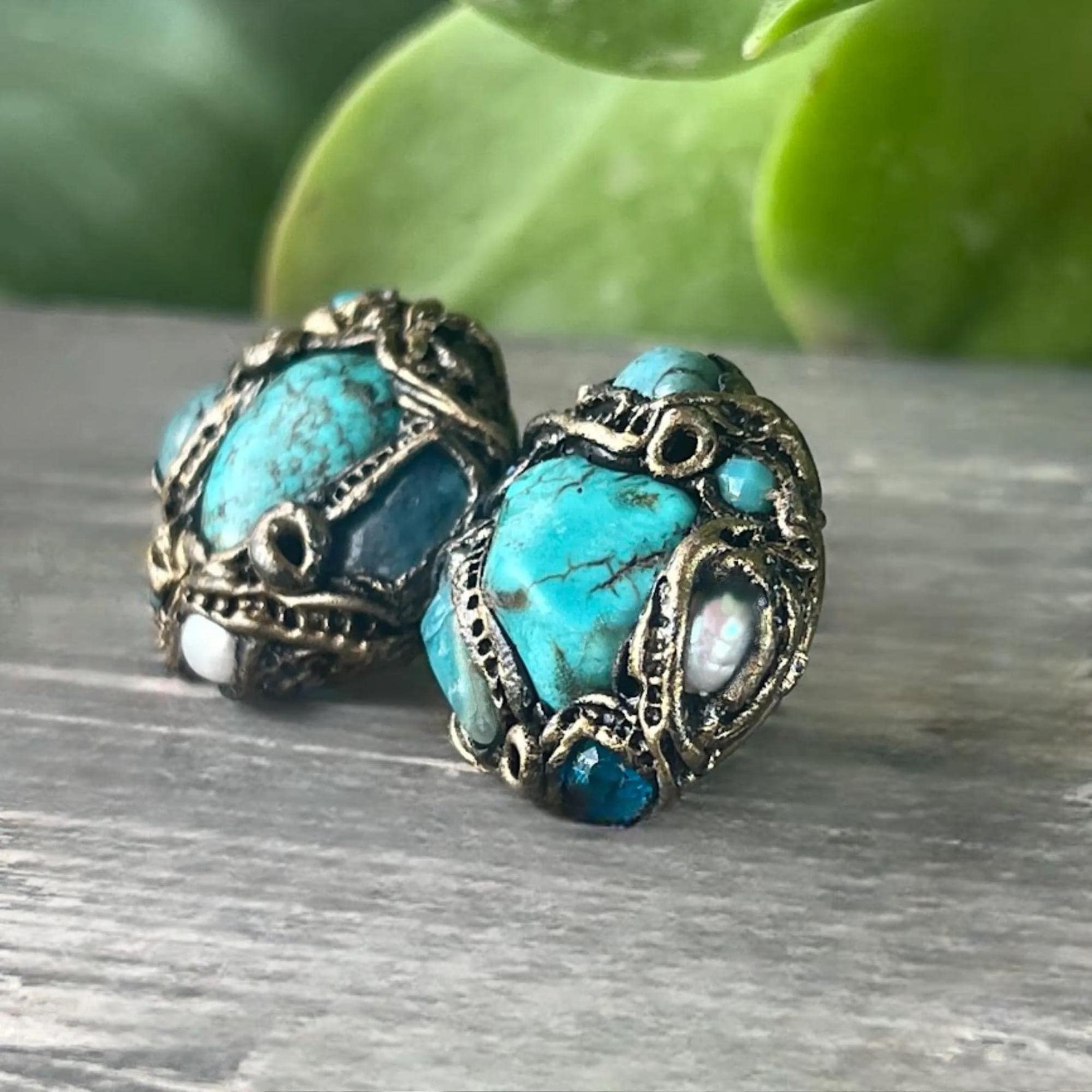 Turquoise & Amazonite Multi Stone Earrings – Blue Green Statement Stud Earrings