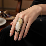 Citrine Crystal Chunky Cuff Bracelet with Pyrite & Sunstone - Statement Gemstone Jewelry