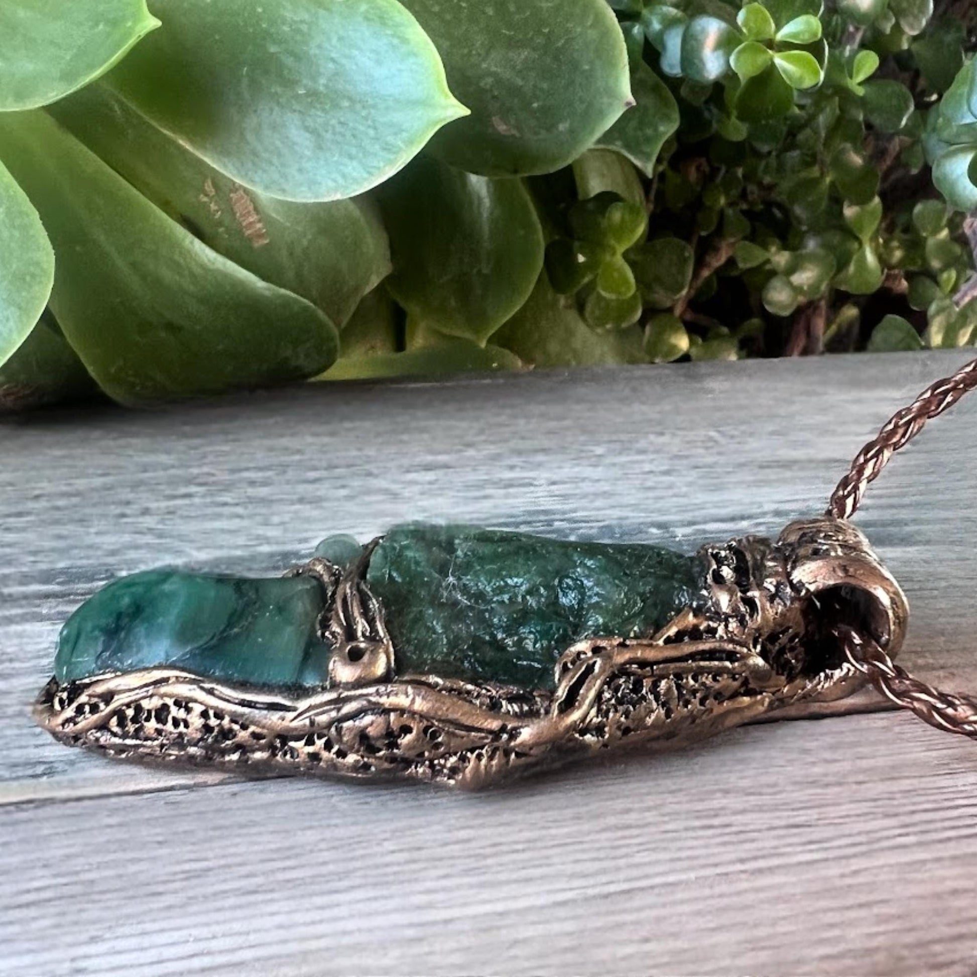 Green Aventurine and Buddstone Raw Stone Necklace