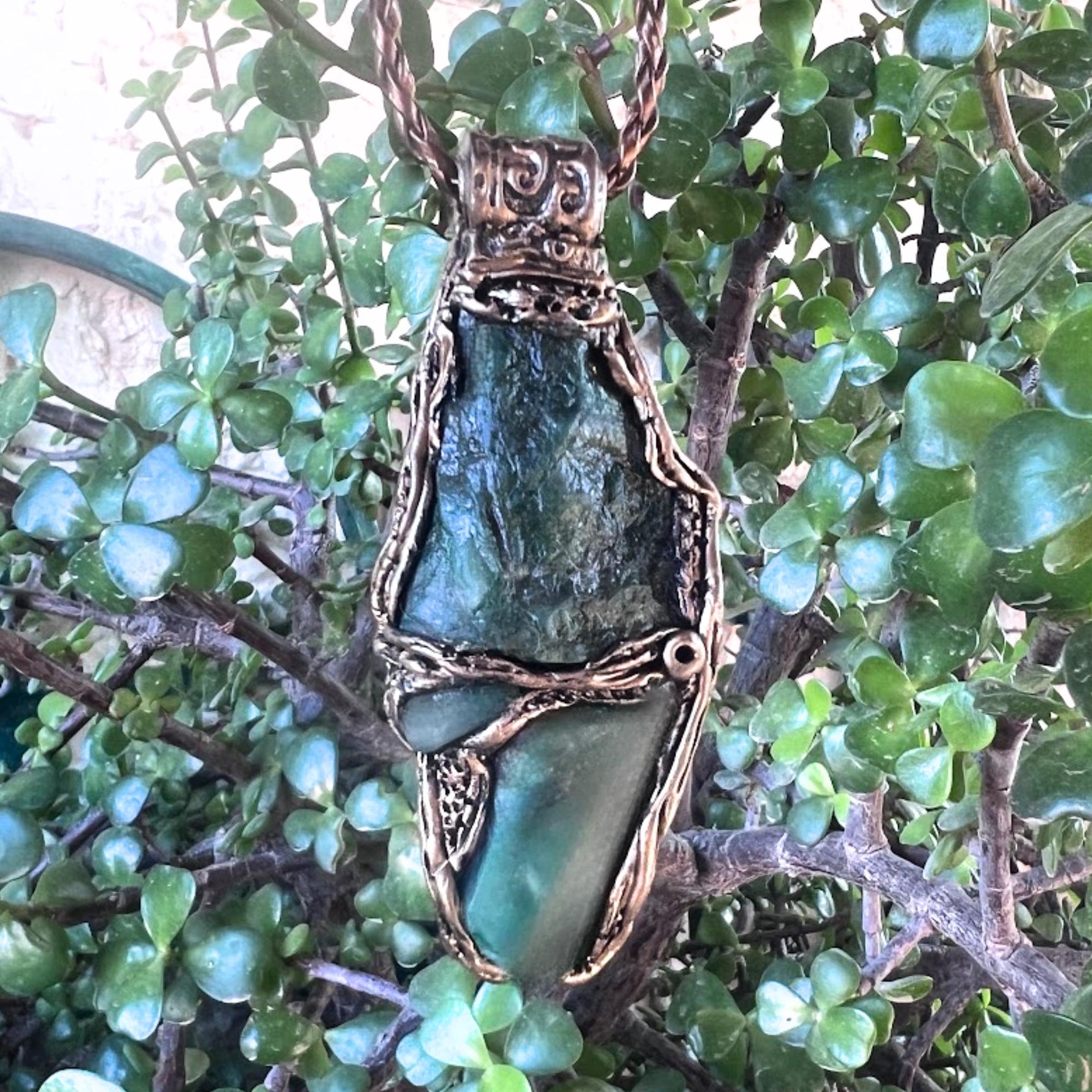 Green Aventurine and Buddstone Raw Stone Necklace
