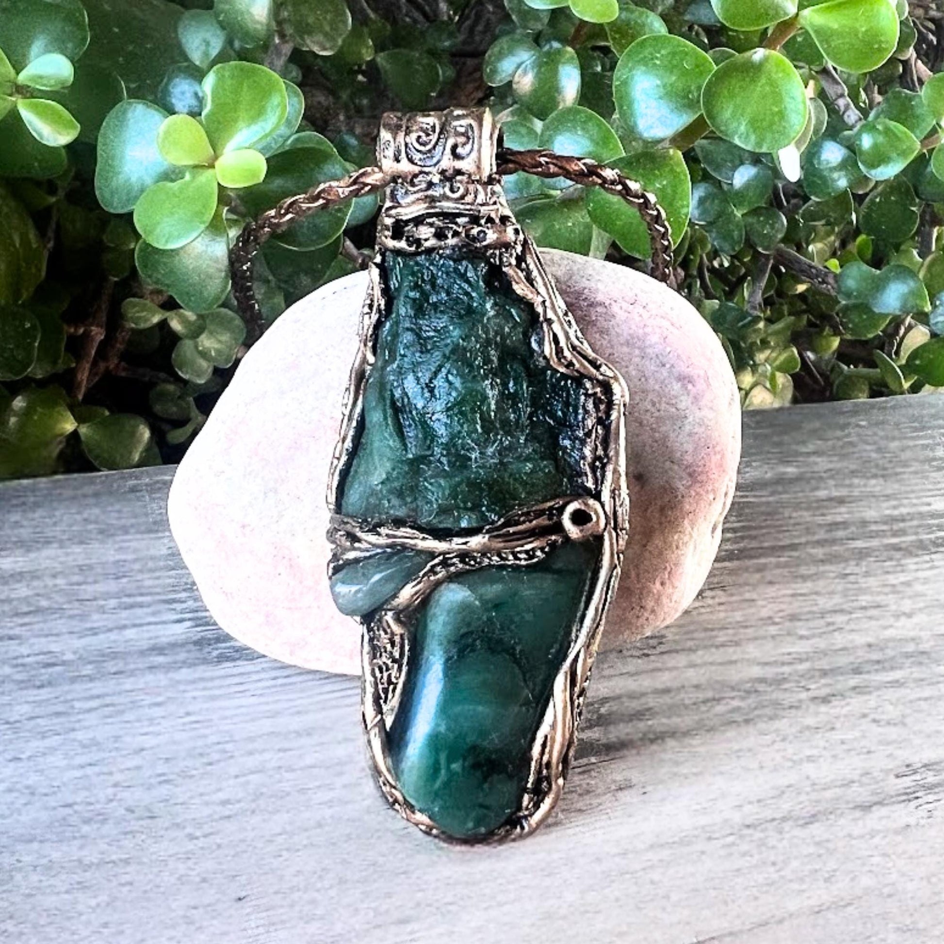 Green Aventurine and Buddstone Raw Stone Necklace