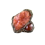Chunky Orange Calcite and Carnelian Crystal Ring -  Bold Oversized Gemstone Statement Jewelry