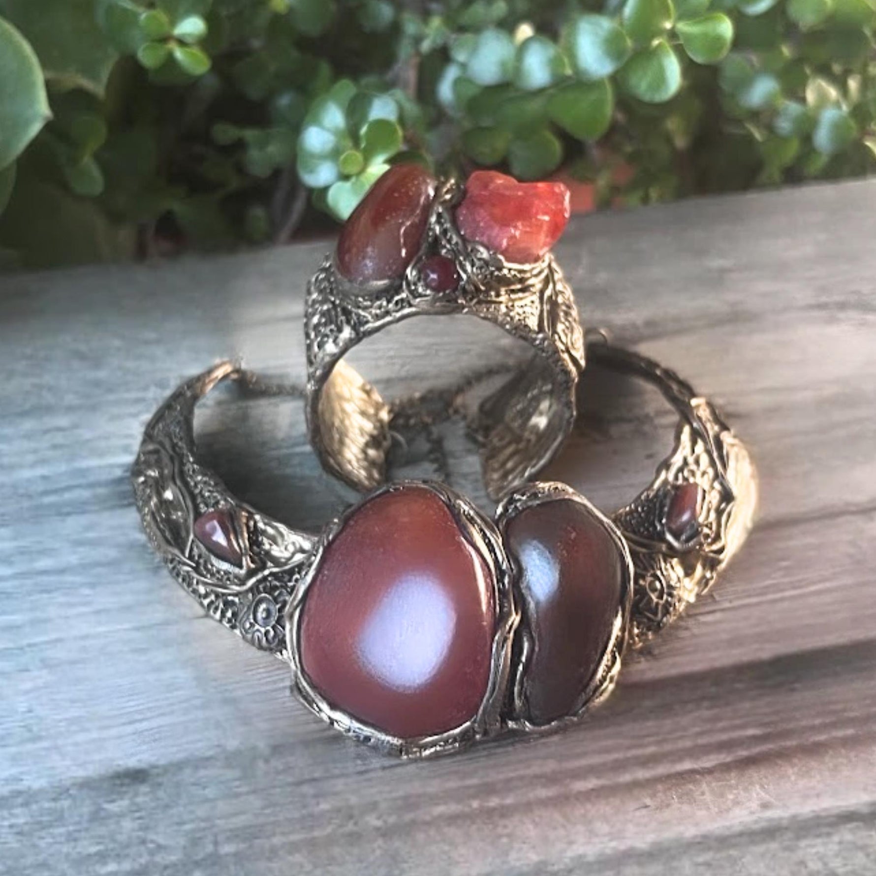 Carnelian Gemstone Raw Crystal Bracelet, Chunky Boho Cuff Bracelet