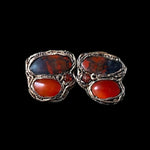 Carnelian and Jasper Statement Earrings -  Red Stone Clip-On Earrings