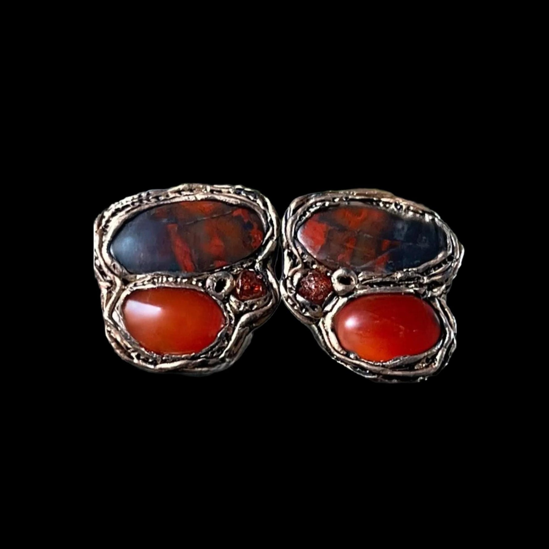 Carnelian and Jasper Statement Earrings -  Red Stone Clip-On Earrings