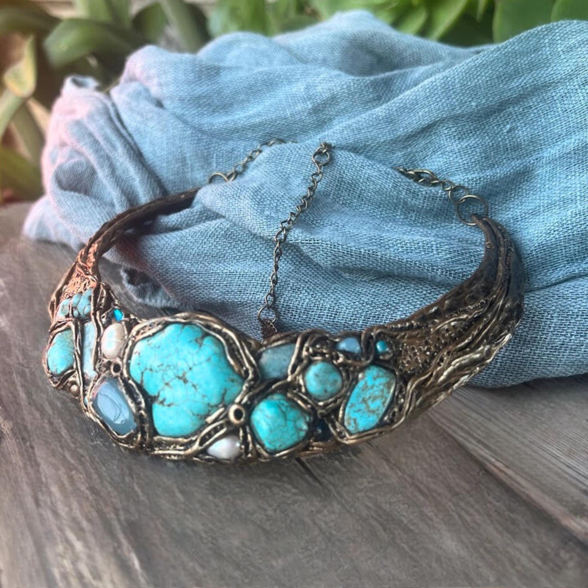 Turquoise Choker Collar Chunky Necklace
