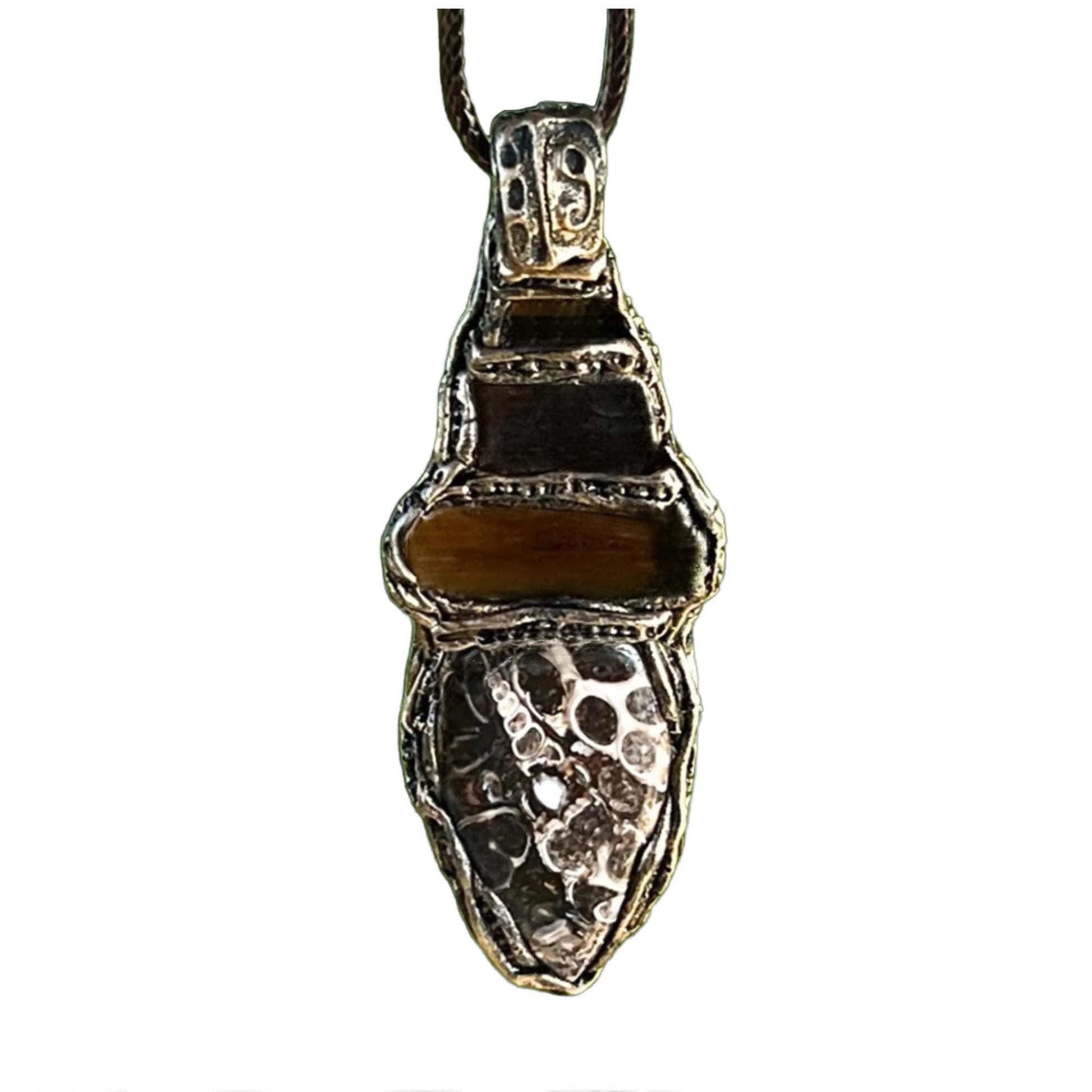 Turritella Agate and Smoky Quartz Pendant Necklace -  Business Success Crystal Amulet