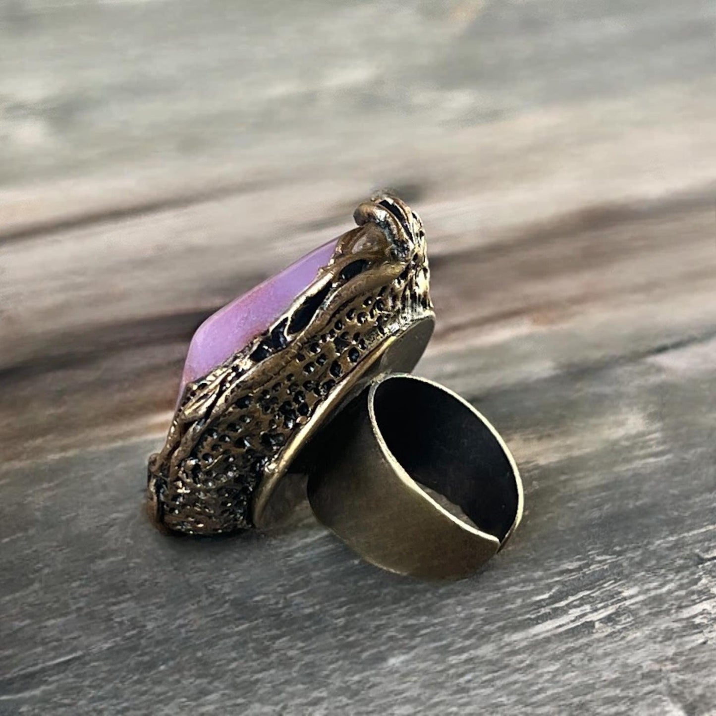 Chunky Crystal Agate Ring - Pink Gemstone Statement Jewelry