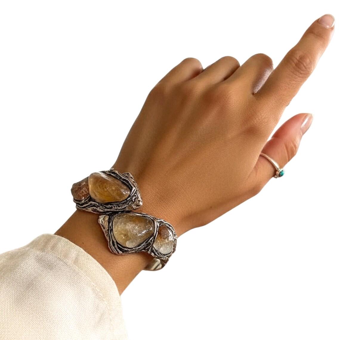 Chunky Citrine Raw Crystal Ring Statement Oversized Wealth Ring