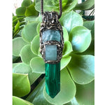 Malachite Aventurine and Fluorite Necklace -  Green Crystal Point Pendant Amulet