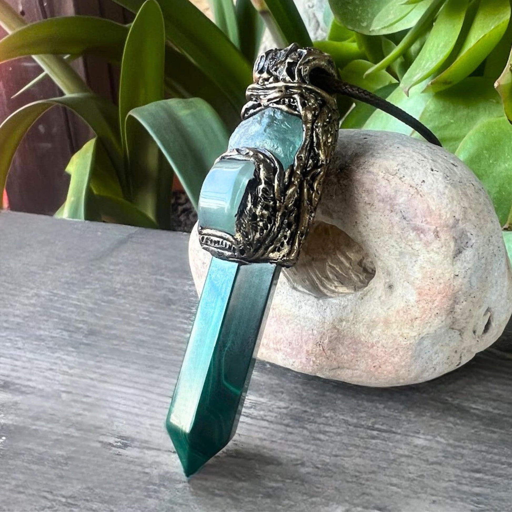Malachite Aventurine and Fluorite Necklace -  Green Crystal Point Pendant Amulet