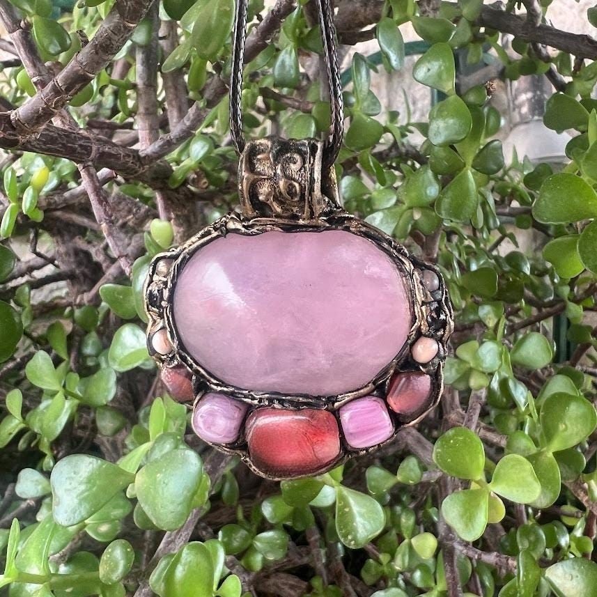 Rose Quartz and Cherry Quartz Necklace: Handmade Pink Stone Pendant
