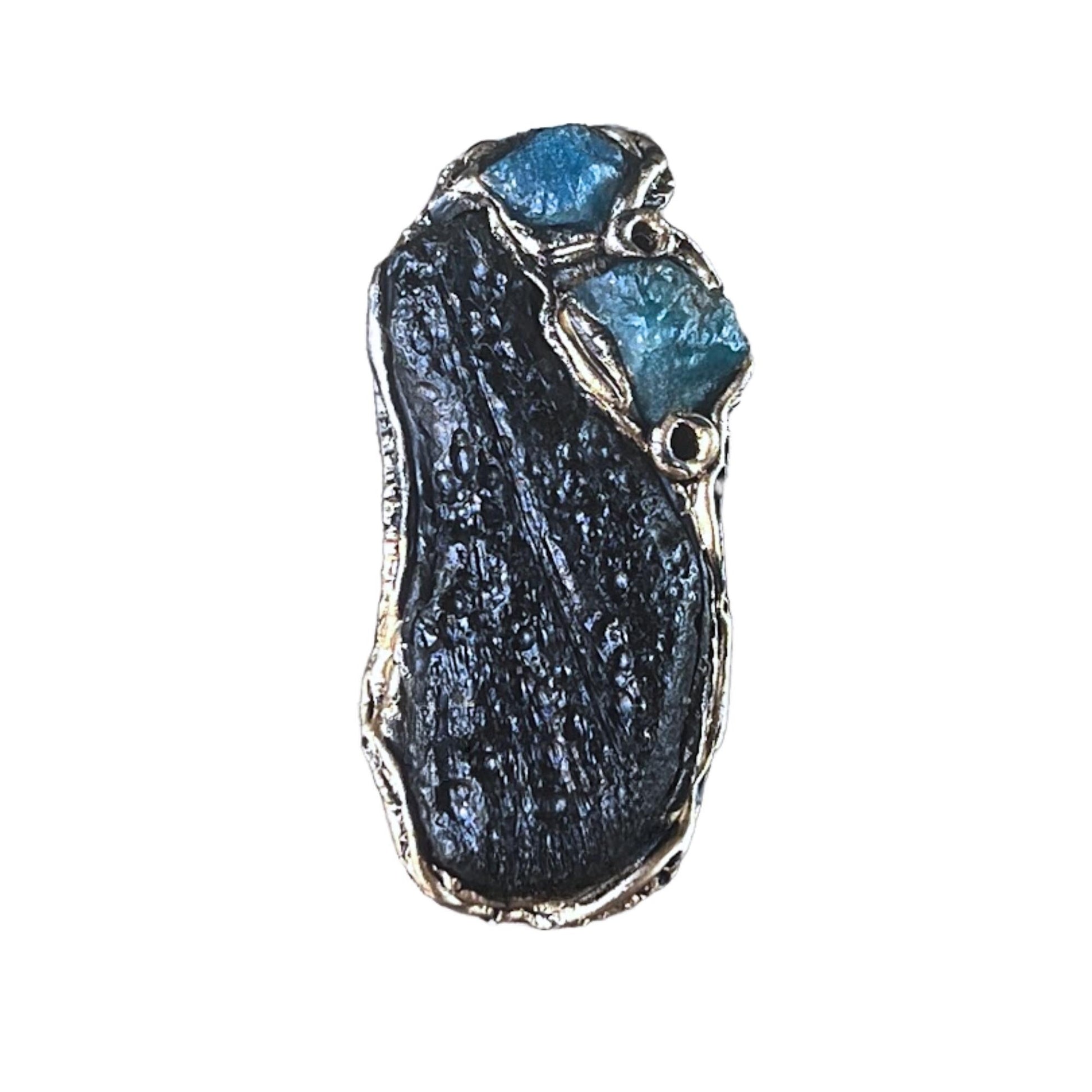 Meteorite Tektite and Apatite Raw Stone Full Finger Ring