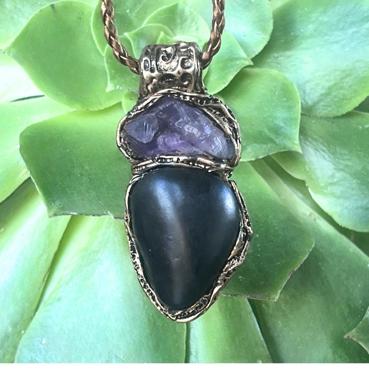 Shungite Raw Amethyst Pendant Necklace -  Empath Protection Amulet