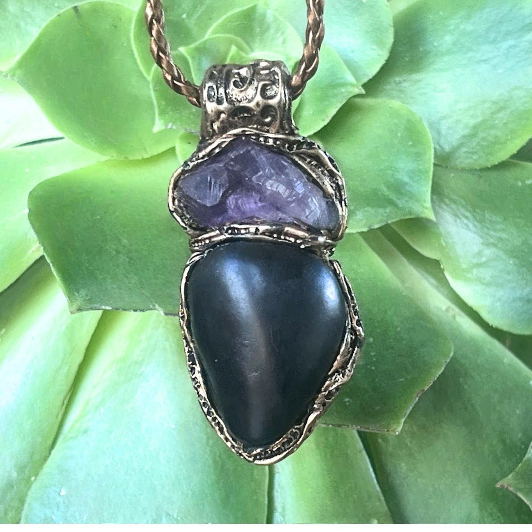 Shungite Raw Amethyst Pendant Necklace -  Empath Protection Amulet