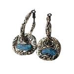 Blue Apatite Hoop Earrings -  Raw Crystal Charm Earrings