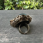 Apatite Raw Crystal Chunky Ring, Blue Stone Cocktail Ring