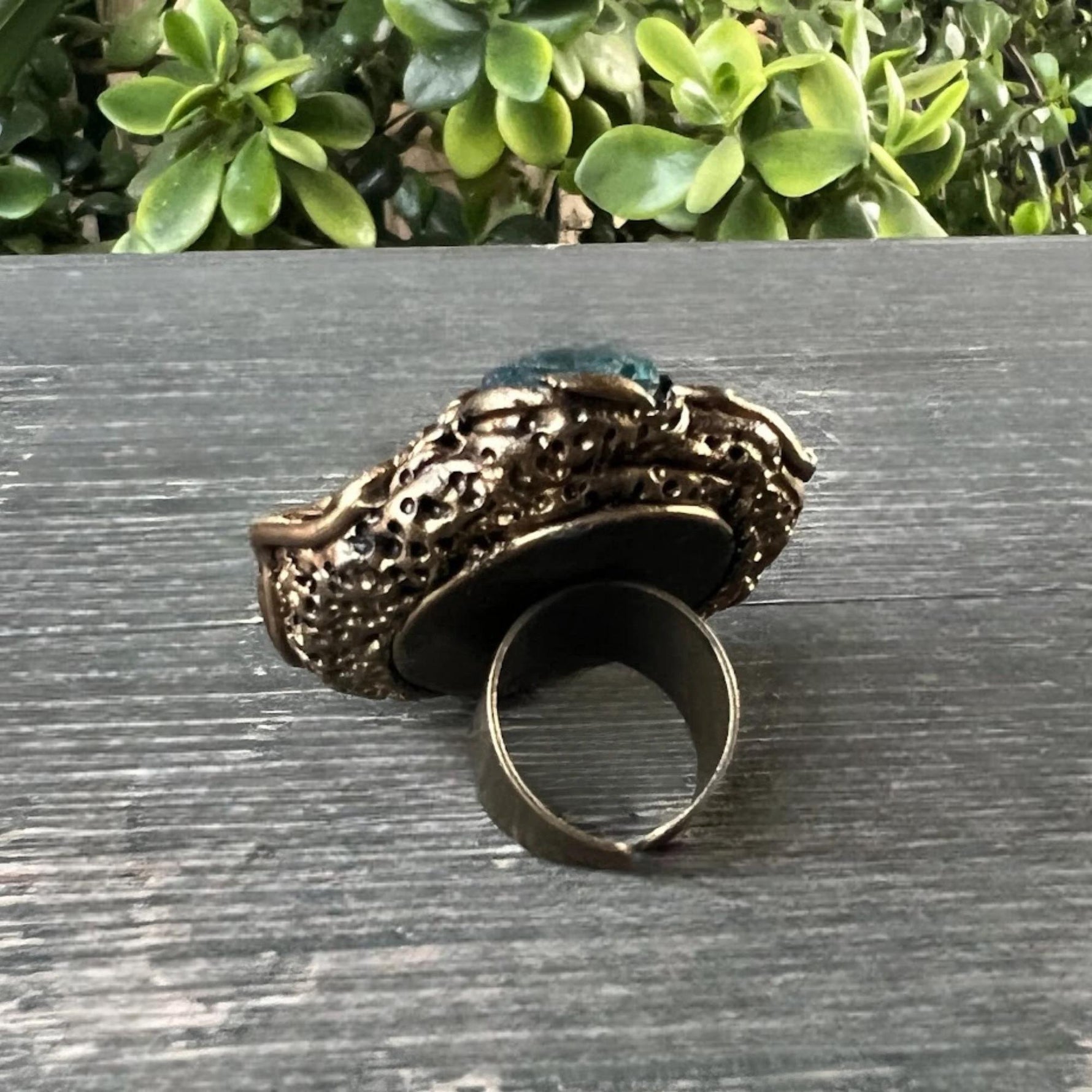 Apatite Raw Crystal Chunky Ring, Blue Stone Cocktail Ring