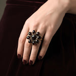 Garnet Statement Ring – Chunky Flower Crystal Cocktail Ring