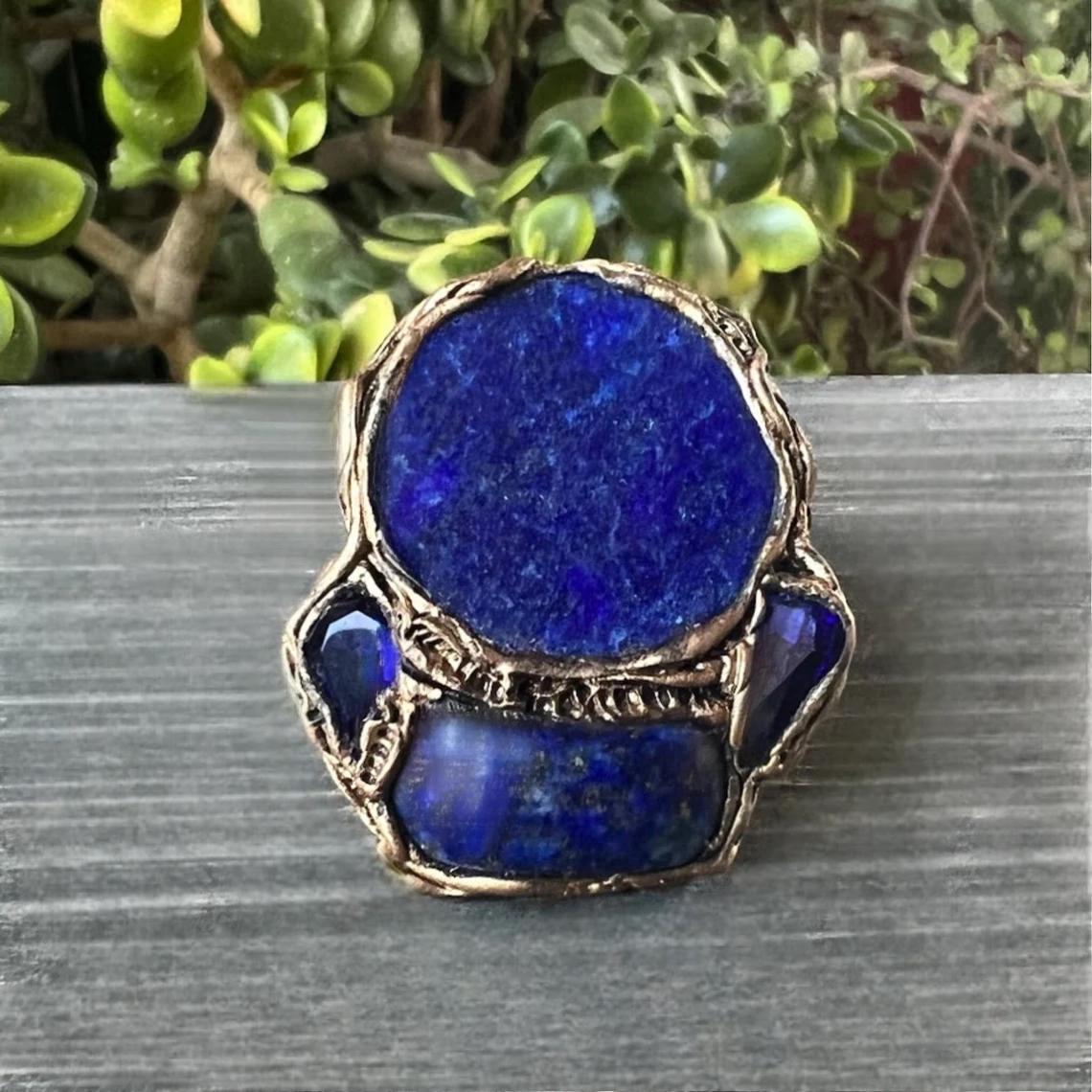 Chunky Lapis Lazuli Ring – Oversized Blue Stone Cocktail Statement Jewelry