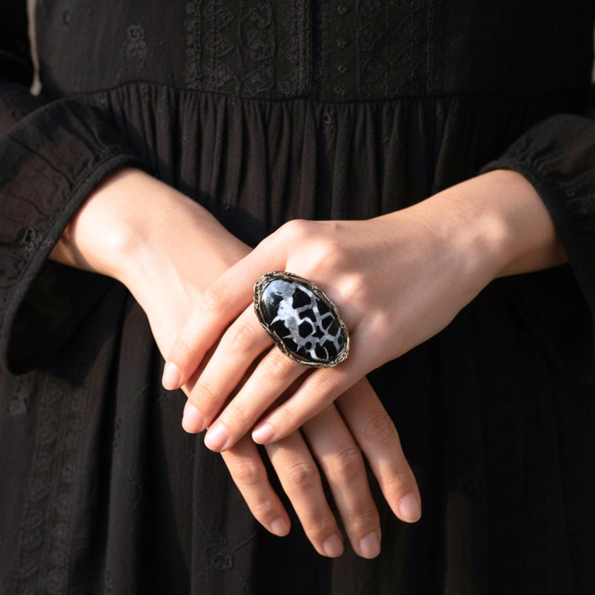 Septarian Statement Ring | Horizontal Large Stone Chunky Cocktail Jewelry
