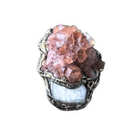 Large Aragonite and Moonstone Ring -  Chunky Raw Crystal Oversized Statement Ring