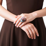 Large Aragonite and Moonstone Ring -  Chunky Raw Crystal Oversized Statement Ring