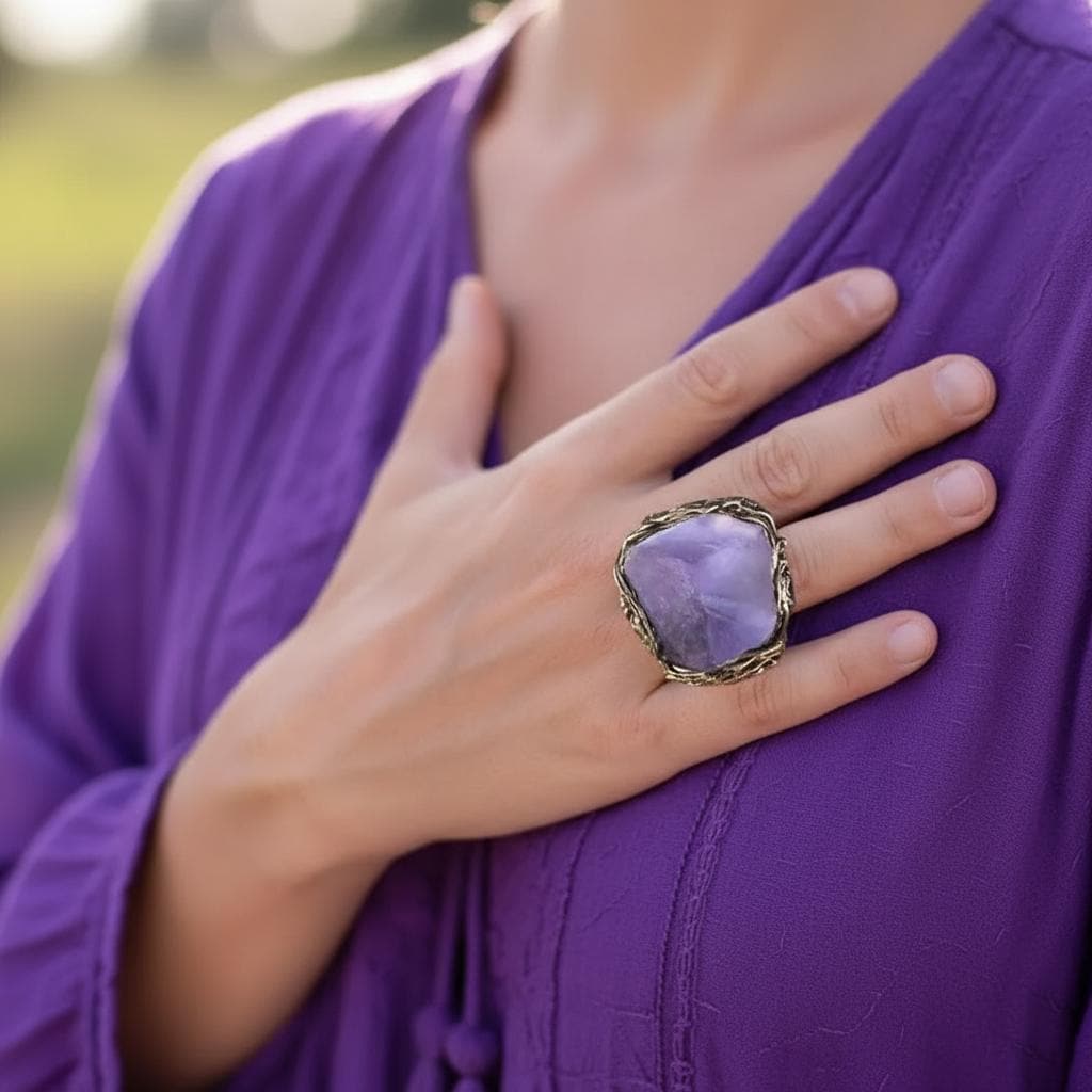 Chunky Amethyst Ring - Oversized Purple Large Stone Cocktail Ring
