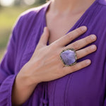 Chunky Amethyst Ring - Oversized Purple Large Stone Cocktail Ring